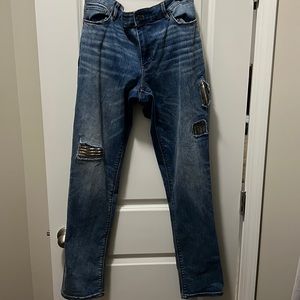 WHBM Distressed Metal Patch Jeans